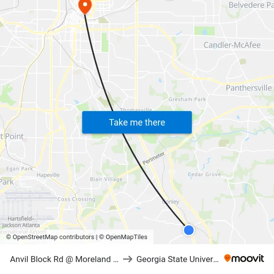 Anvil Block Rd @ Moreland Ave to Georgia State University map
