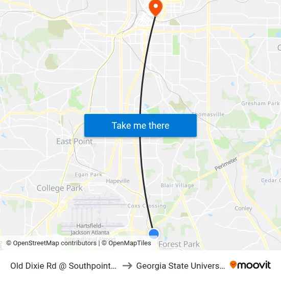 Old Dixie Rd @ Southpoint Dr to Georgia State University map