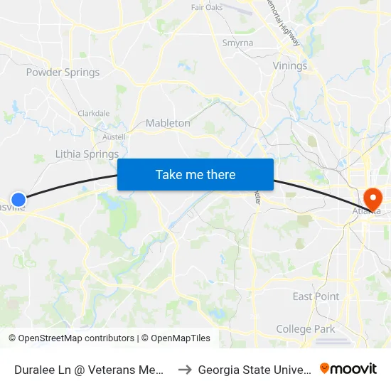 Duralee Ln @ Veterans Memorial to Georgia State University map