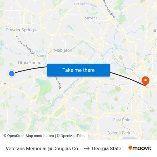 Veterans Memorial @ Douglas County School System to Georgia State University map