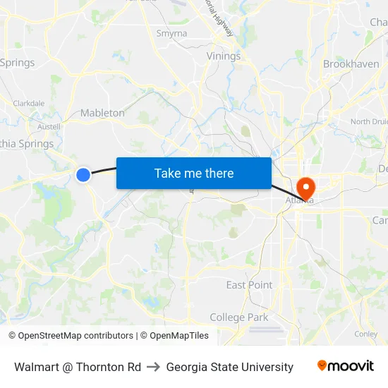 Walmart @ Thornton Rd to Georgia State University map