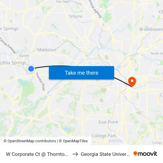 W Corporate Ct @ Thornton Rd to Georgia State University map