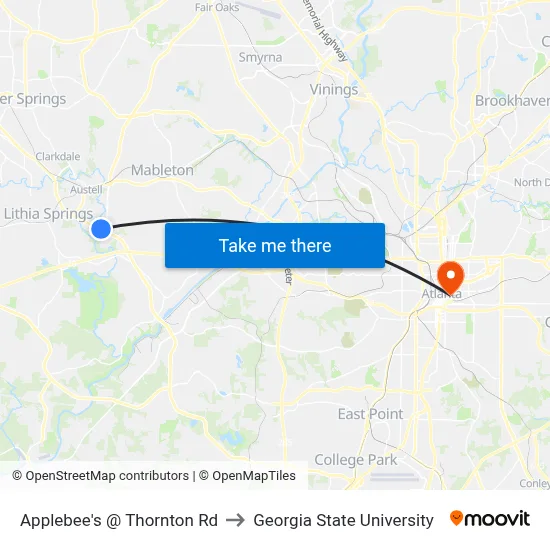 Applebee's @ Thornton Rd to Georgia State University map