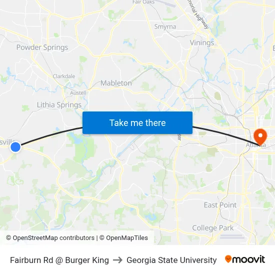 Fairburn Rd @ Burger King to Georgia State University map