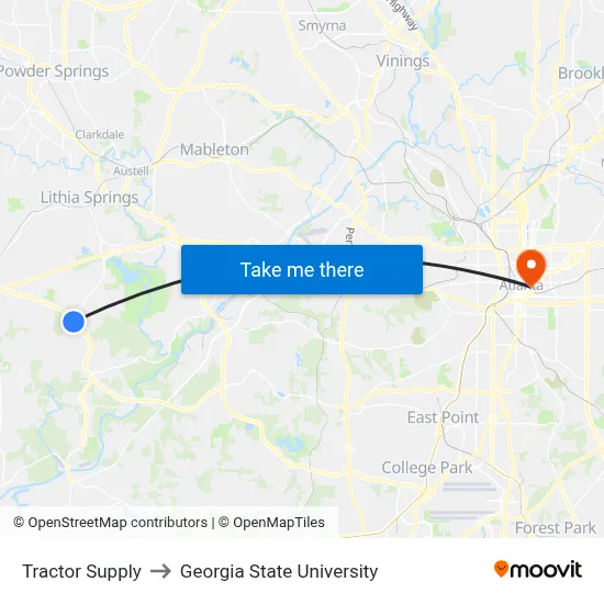 Tractor Supply to Georgia State University map