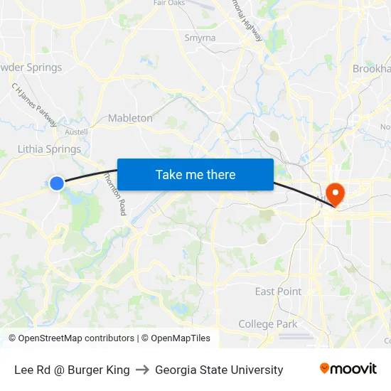 Lee Rd @ Burger King to Georgia State University map
