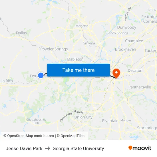 Jesse Davis Park to Georgia State University map