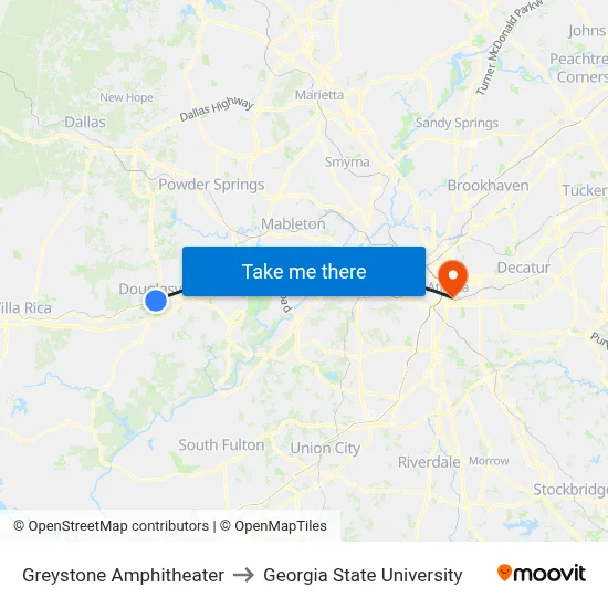 Greystone Amphitheater to Georgia State University map