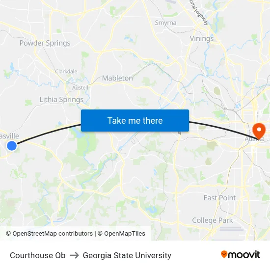Courthouse Ob to Georgia State University map