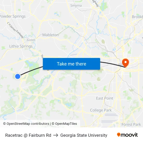 Racetrac @ Fairburn Rd to Georgia State University map