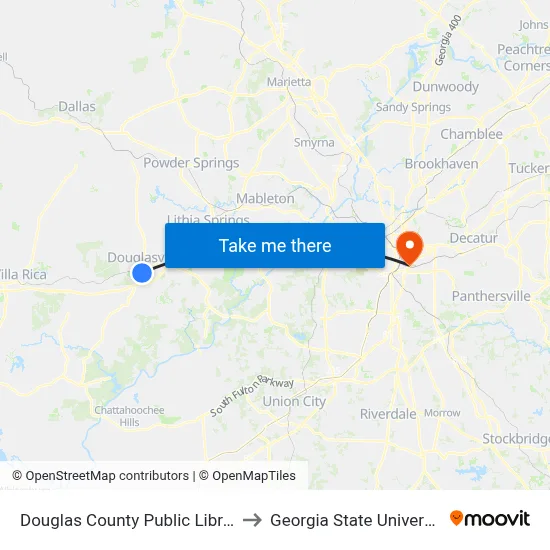 Douglas County Public Library to Georgia State University map