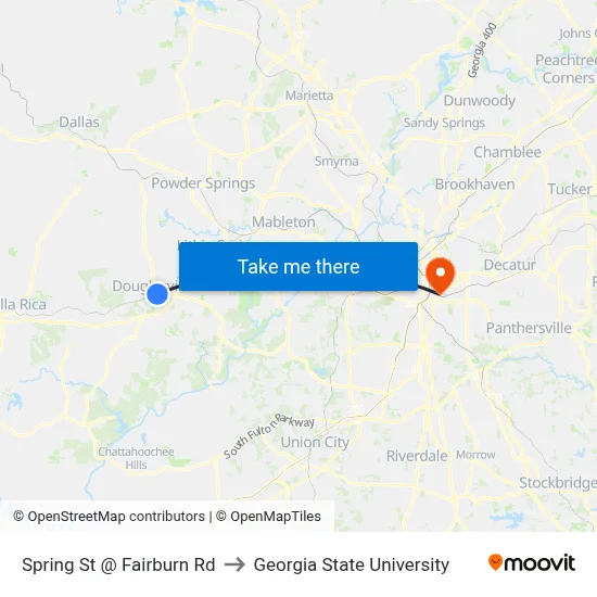 Spring St @ Fairburn Rd to Georgia State University map