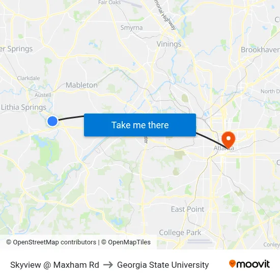 Skyview @ Maxham Rd to Georgia State University map