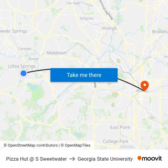 Pizza Hut @ S Sweetwater to Georgia State University map