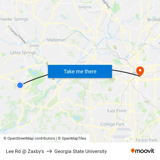 Lee Rd @ Zaxby's to Georgia State University map