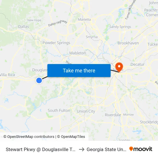 Stewart Pkwy @ Douglasville Town Center to Georgia State University map