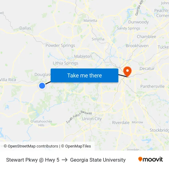 Stewart Pkwy @ Hwy 5 to Georgia State University map