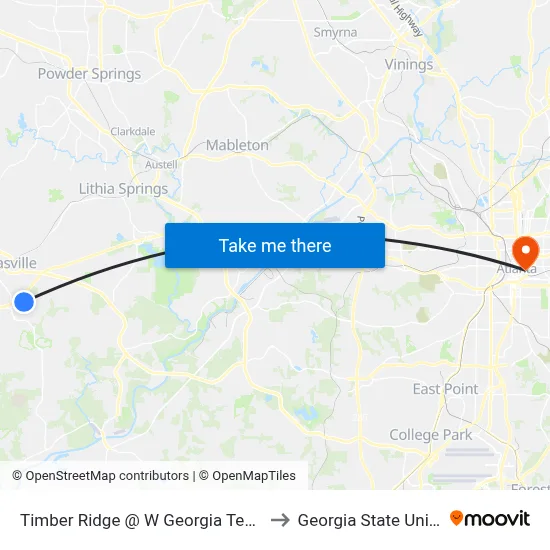 Timber Ridge @ W Georgia Tech College to Georgia State University map