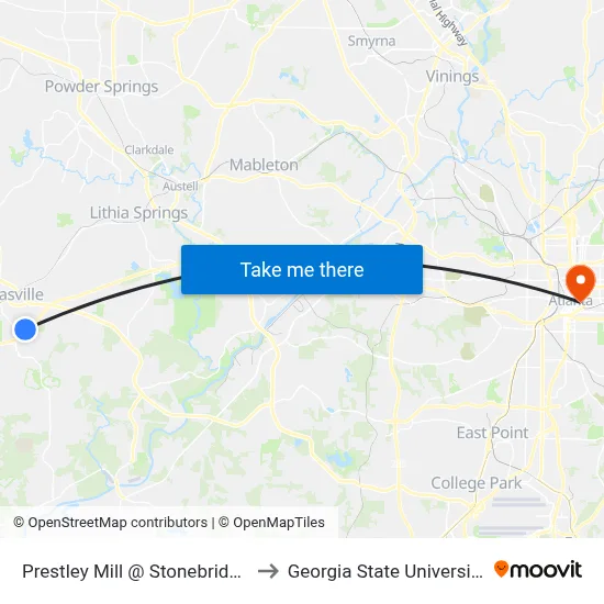 Prestley Mill @ Stonebridge to Georgia State University map
