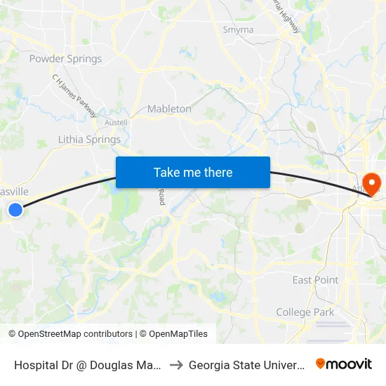 Hospital Dr @ Douglas Manor to Georgia State University map