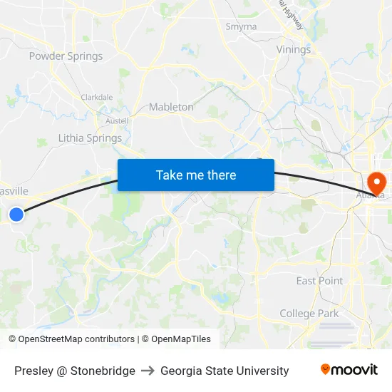 Presley @ Stonebridge to Georgia State University map