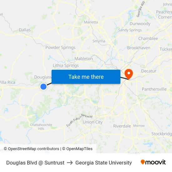 Douglas Blvd @ Suntrust to Georgia State University map