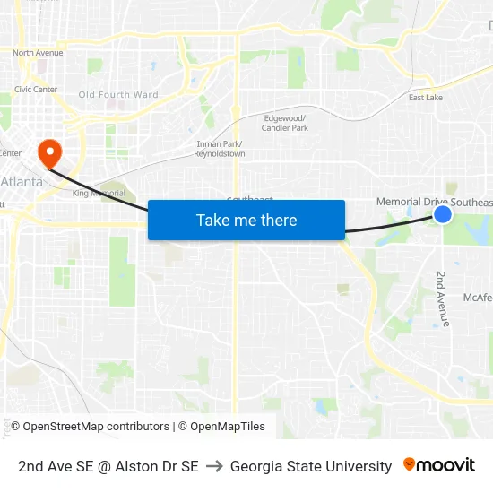 2nd Ave SE @ Alston Dr SE to Georgia State University map