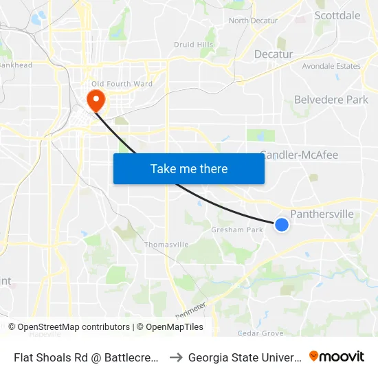 Flat Shoals Rd @ Battlecrest Dr to Georgia State University map
