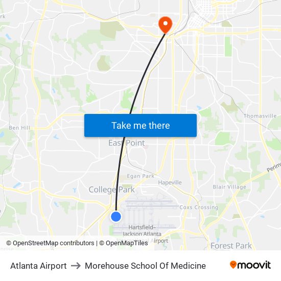 Atlanta Airport to Morehouse School Of Medicine map