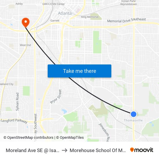 Moreland Ave SE @ Isa Dr SE to Morehouse School Of Medicine map