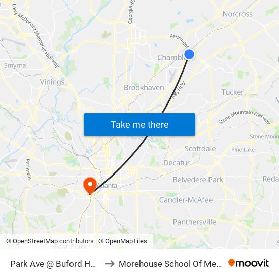 Park Ave @ Buford Hwy NE to Morehouse School Of Medicine map