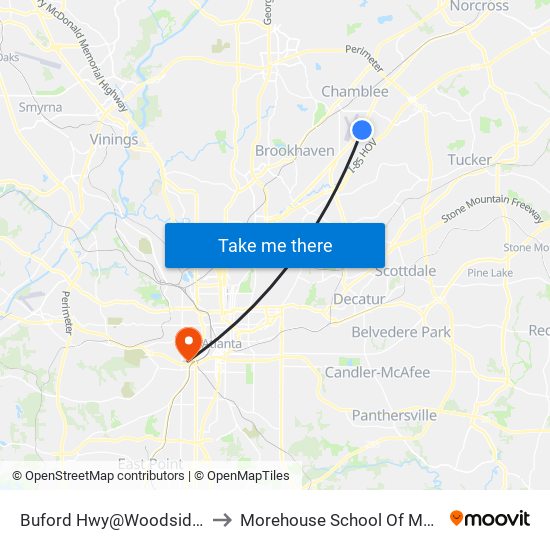 Buford Hwy@Woodside Way to Morehouse School Of Medicine map