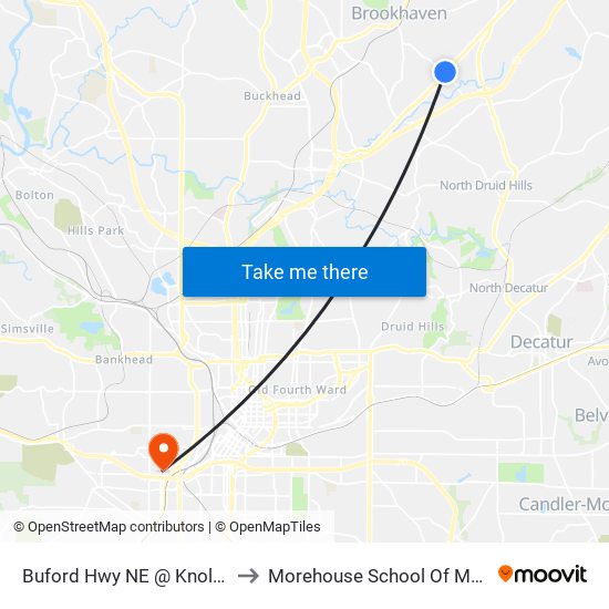 Buford Hwy NE @ Knoll Pl NE to Morehouse School Of Medicine map