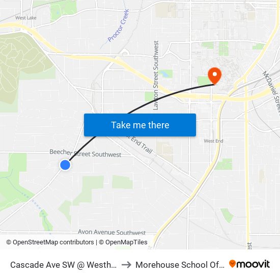 Cascade Ave SW @ Westhaven Dr SW to Morehouse School Of Medicine map