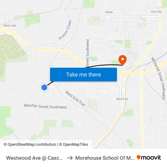 Westwood Ave @ Cascade Ave to Morehouse School Of Medicine map