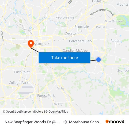 New Snapfinger Woods Dr @ E Wesley Chapel Way to Morehouse School Of Medicine map