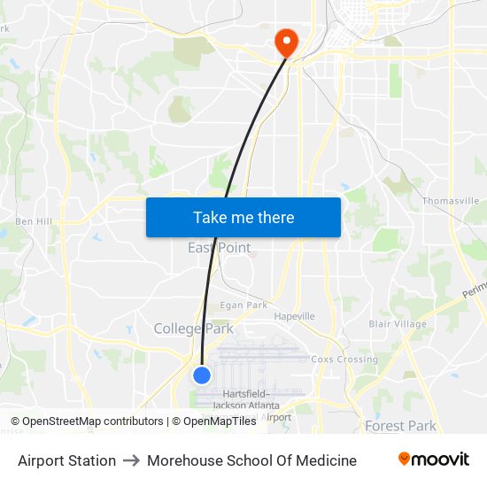 Airport Station to Morehouse School Of Medicine map