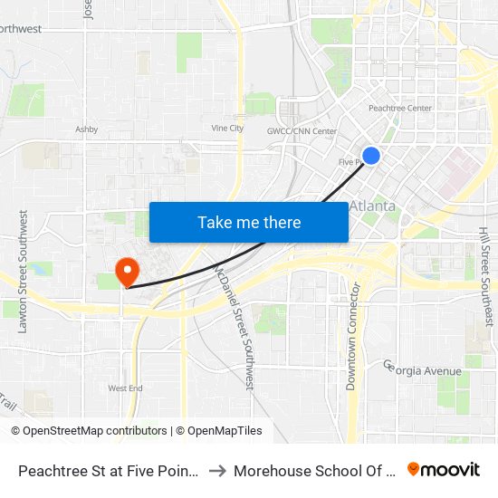 Peachtree St at Five Points Station to Morehouse School Of Medicine map