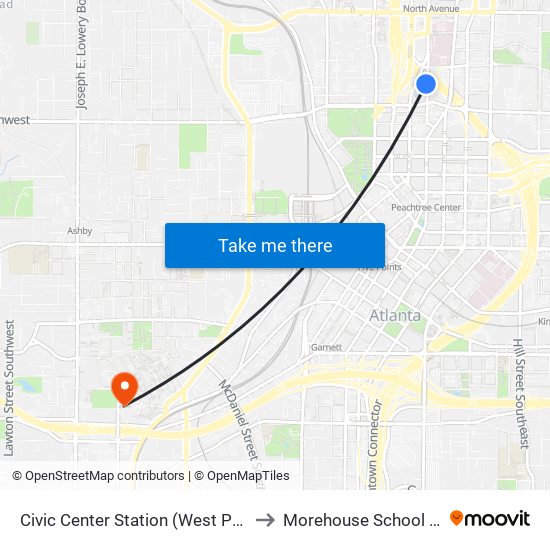 Civic Center Station (West Peachtreet Street) to Morehouse School Of Medicine map