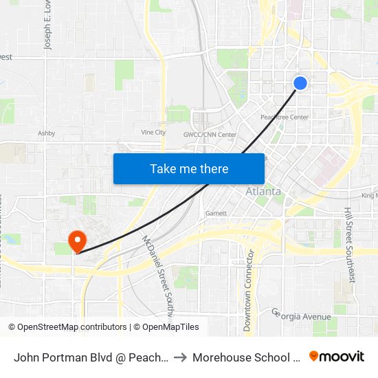 John Portman Blvd @ Peachtree Center Ave to Morehouse School Of Medicine map