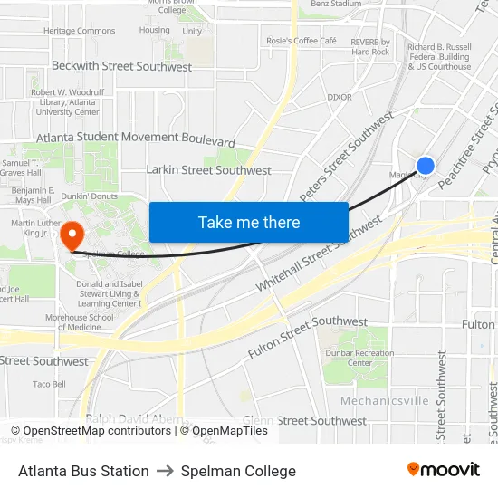 Atlanta Bus Station to Spelman College map