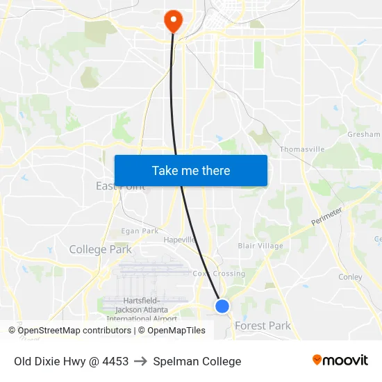 Old Dixie Hwy @ 4453 to Spelman College map