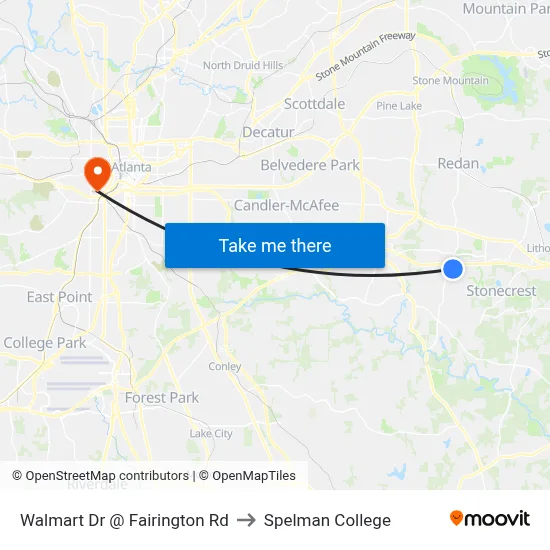Walmart Dr @ Fairington Rd to Spelman College map