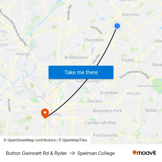 Button Gwinnett Rd & Ryder to Spelman College map