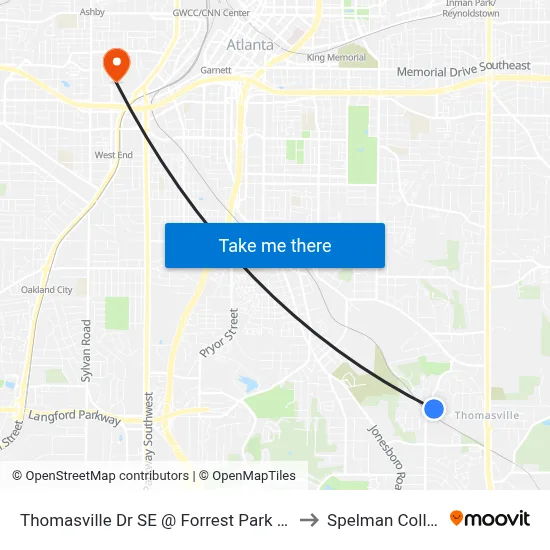 Thomasville Dr SE @ Forrest Park Rd SE to Spelman College map