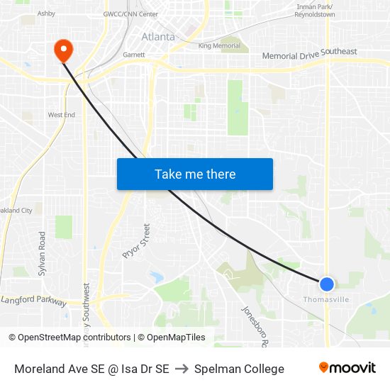 Moreland Ave SE @ Isa Dr SE to Spelman College map