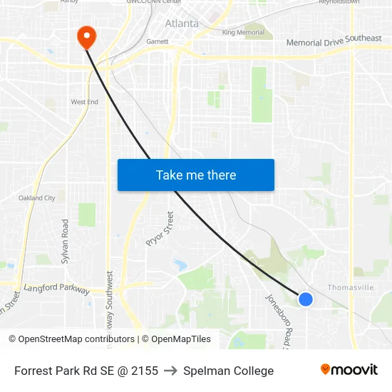 Forrest Park Rd SE @ 2155 to Spelman College map