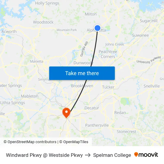 Windward Pkwy @ Westside Pkwy to Spelman College map