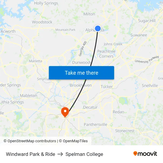 Windward Park & Ride to Spelman College map