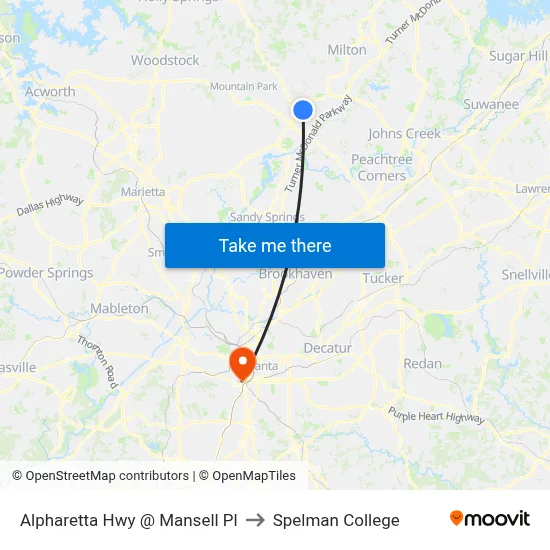 Alpharetta Hwy @ Mansell Pl to Spelman College map